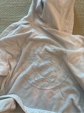 Versace Pale Gray Embroidered Medusa Hooded Robe